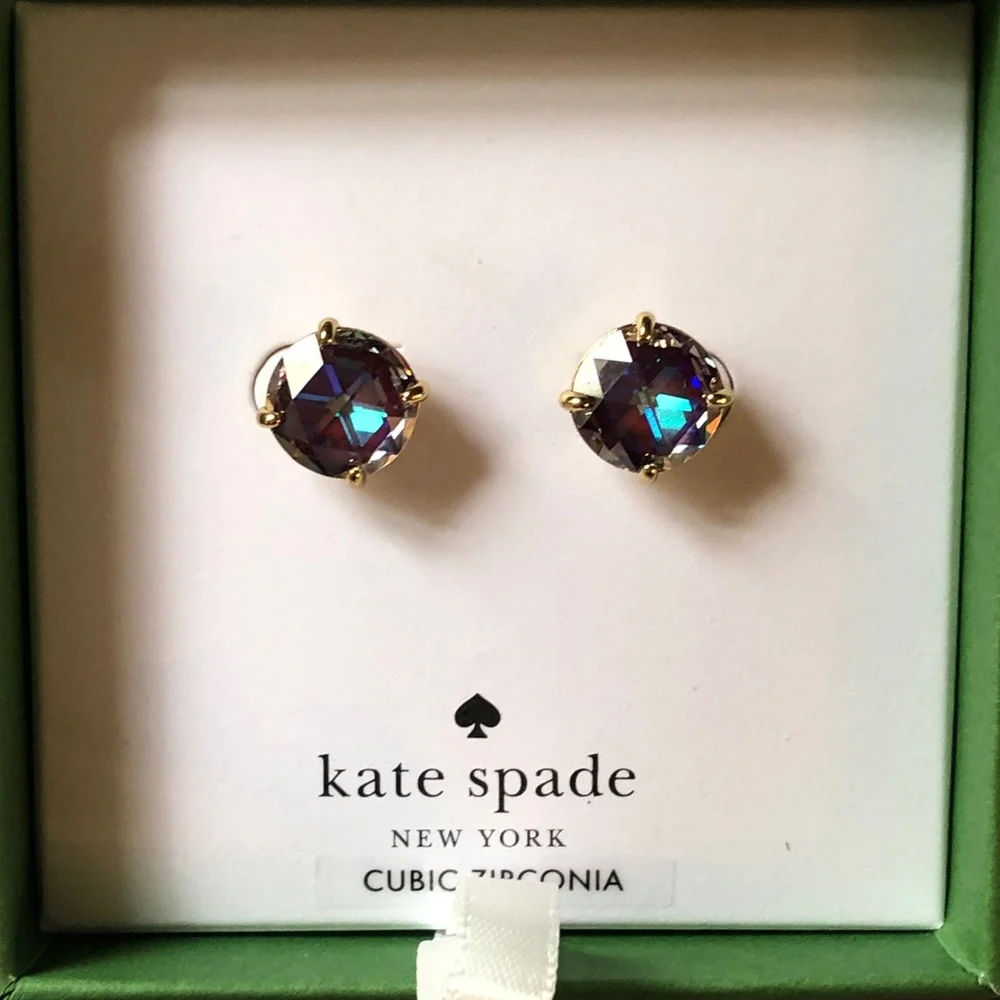 kate spade Bright Ideas Gold Tone & Iridescent Berry Round CZ Stud Earrings NIB